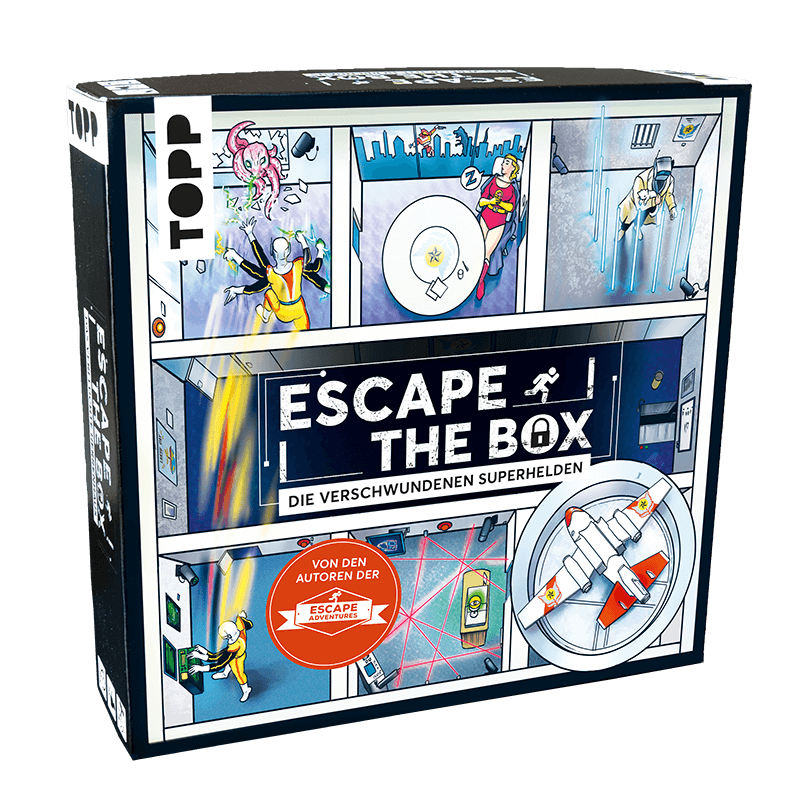 ESCAPE THE BOX – DIE VERSCHWUNDENEN SUPERHELDEN Das ultimative Escape-Room-Erlebnis als Gesellschaftsspiel! Vanellas Spielewelt
