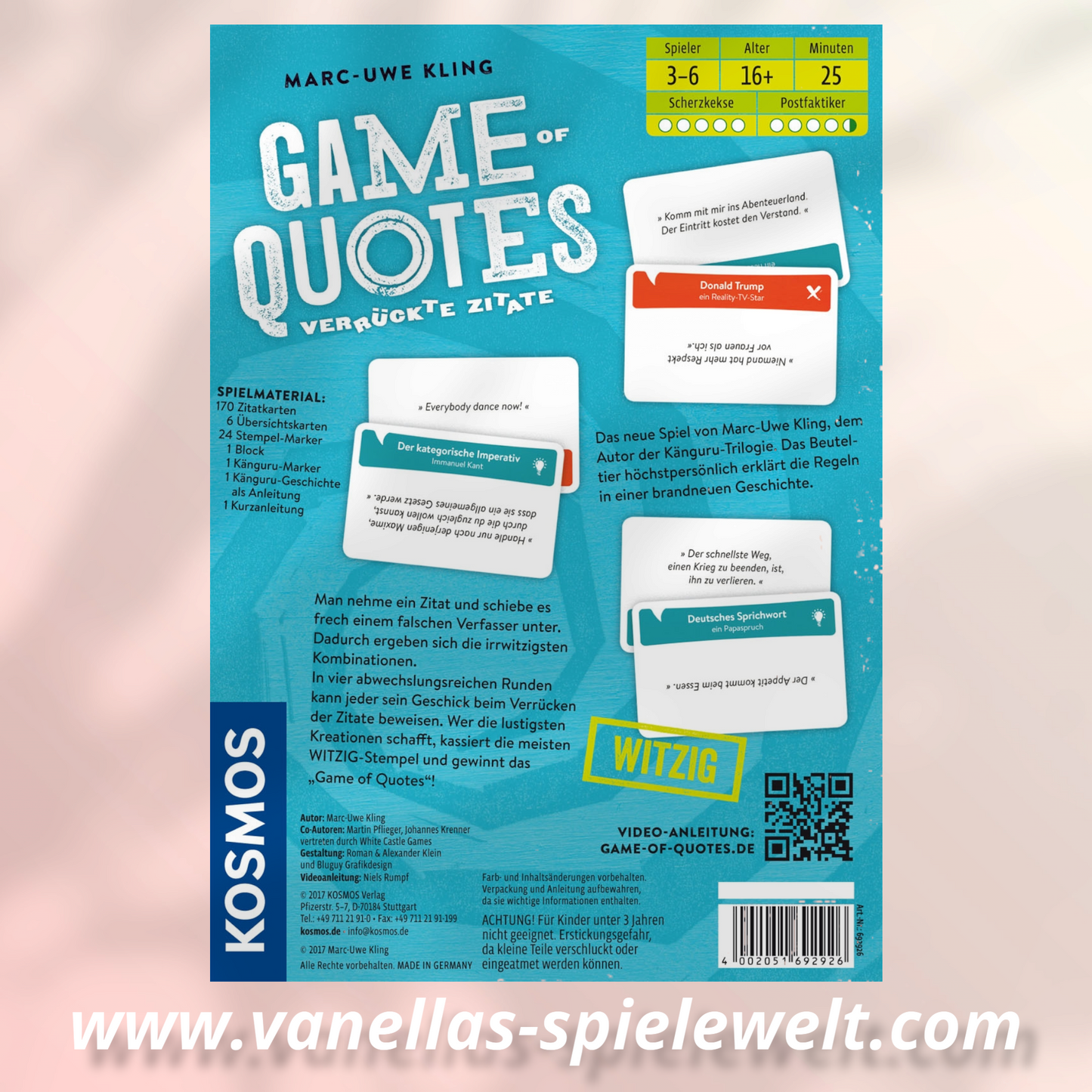 Game of Quotes
Verrückte Zitate - Kosmos Vanellas Spielewelt
